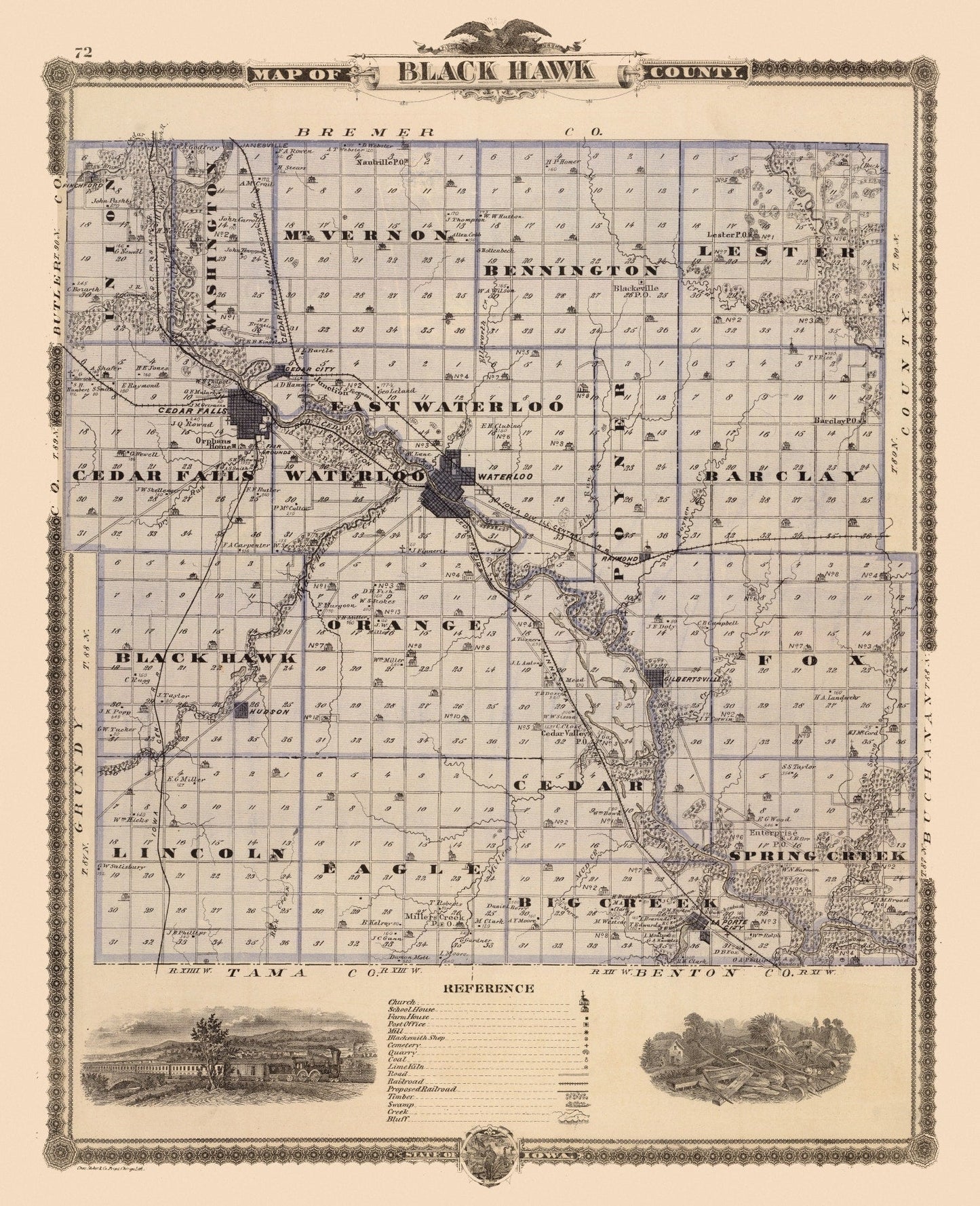 Vintage Map of Black Hawk County, Iowa, 1875