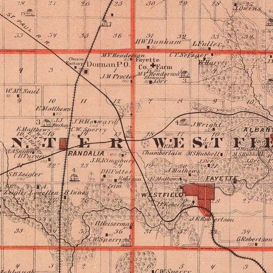 Vintage Map of Fayette County, Iowa, 1875