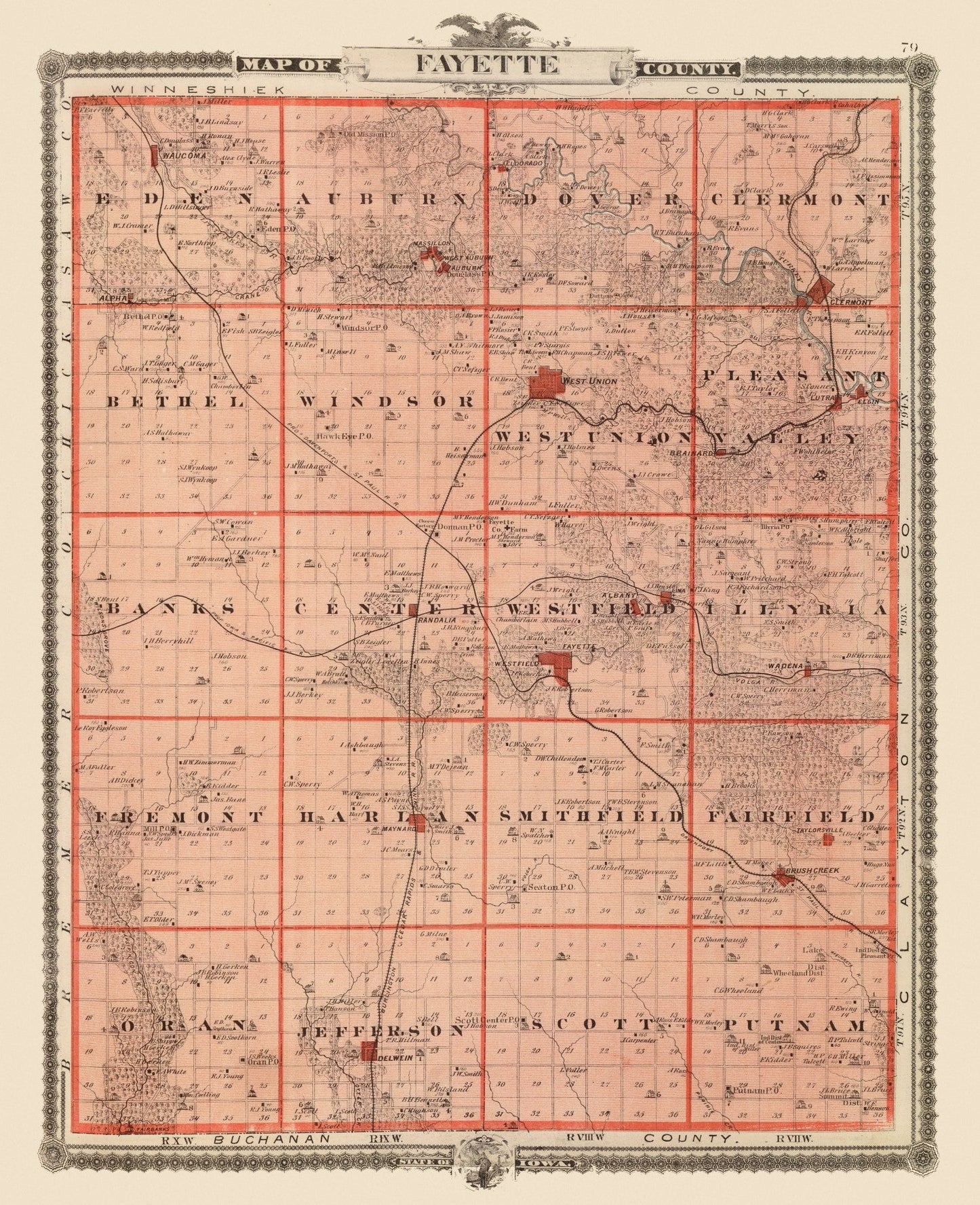 Vintage Map of Fayette County, Iowa, 1875