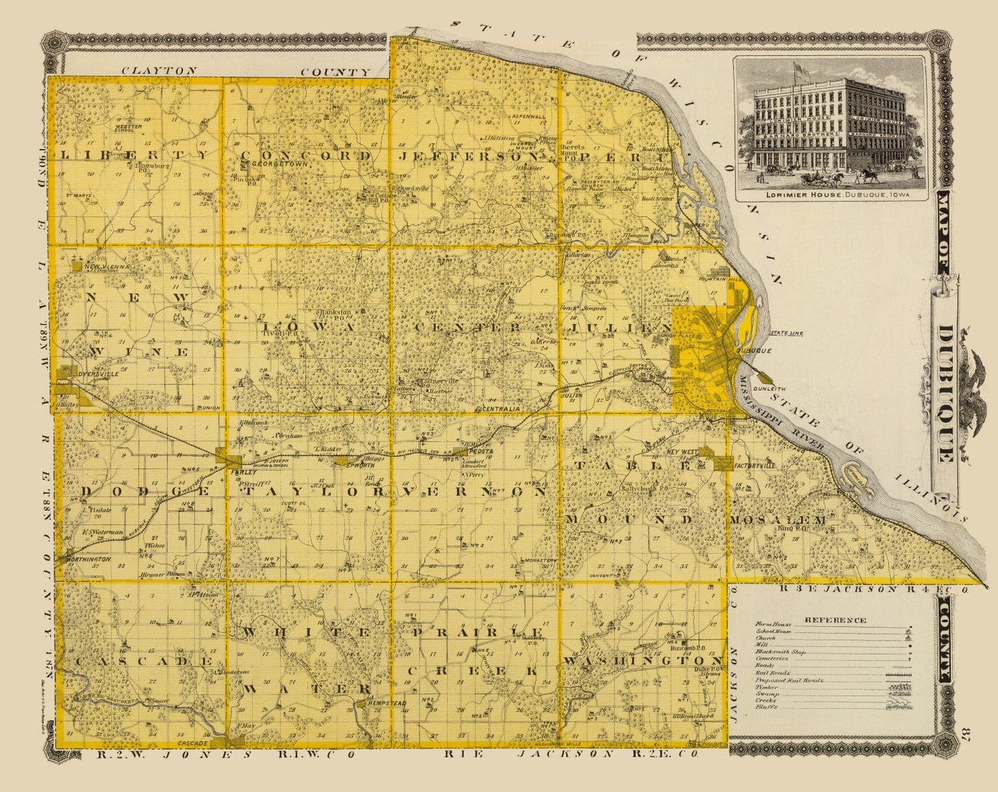 Vintage Map of Dubuque County, Iowa, 1875