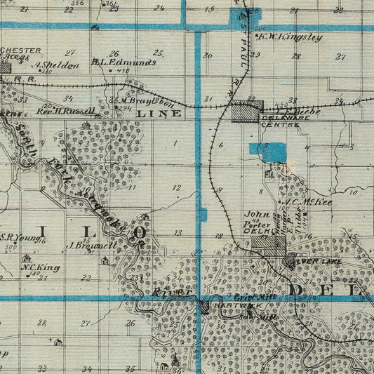 Vintage Map of Delaware County, Iowa, 1875