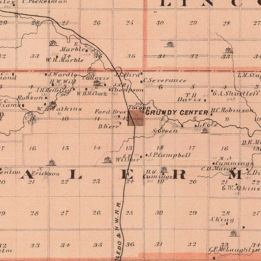Vintage Map of Grundy County, Iowa, 1875