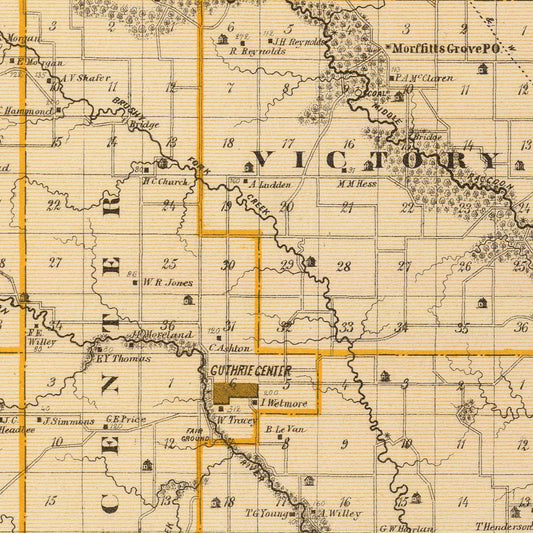 Vintage Map of Guthrie County, Iowa, 1875