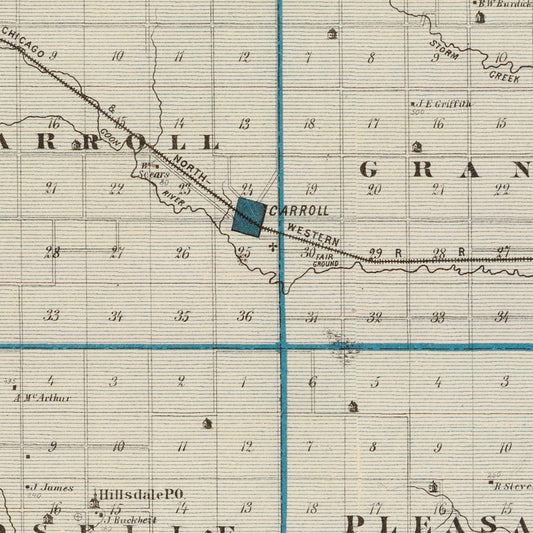 Vintage Map of Carroll County, Iowa, 1875