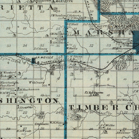 Vintage Map of Marshall County, Iowa, 1875