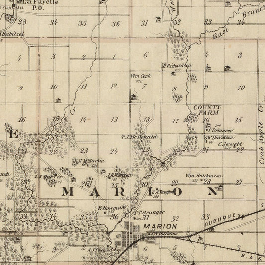 Vintage Map of Linn County, Iowa, 1875