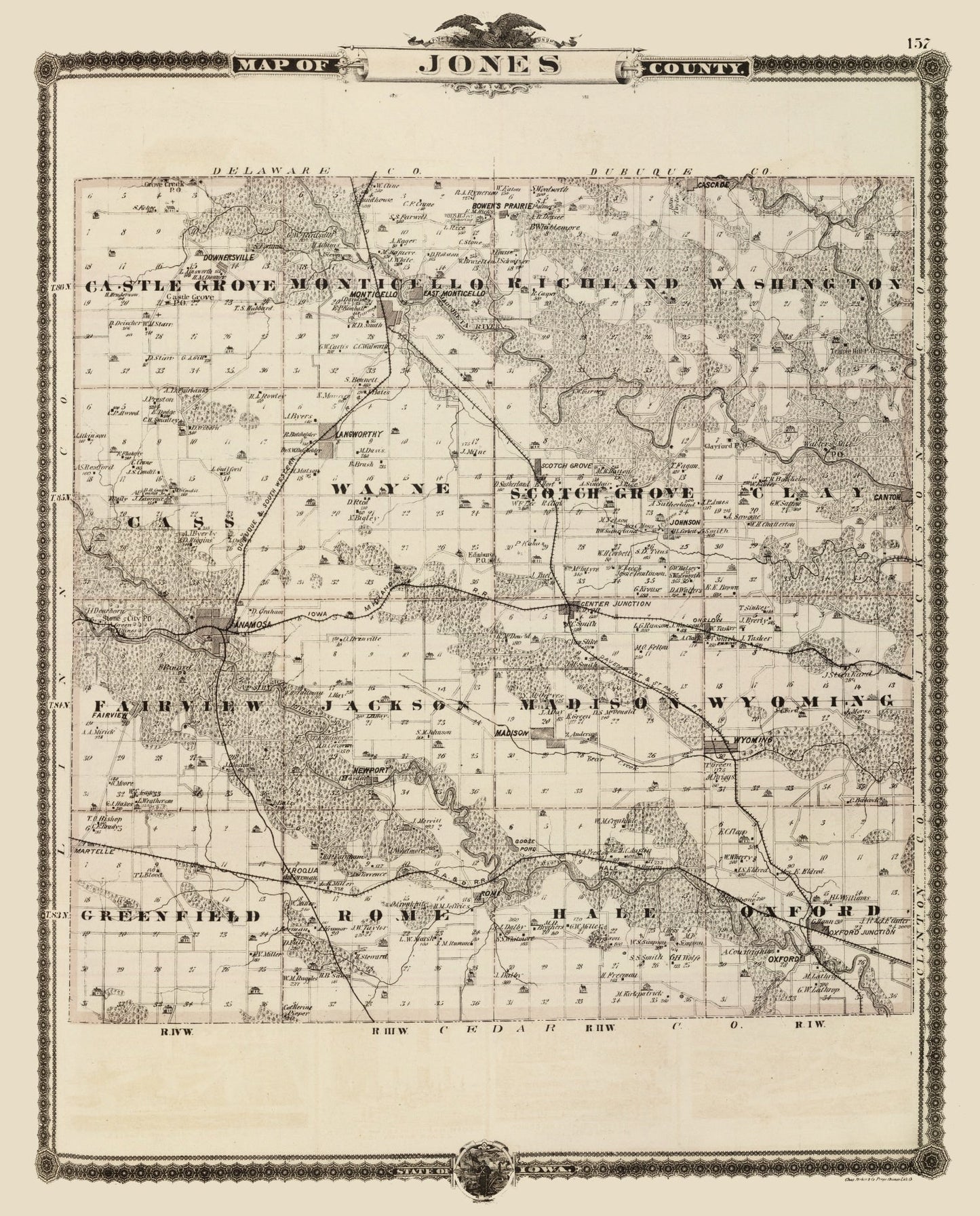Vintage Map of Jones County, Iowa, 1875
