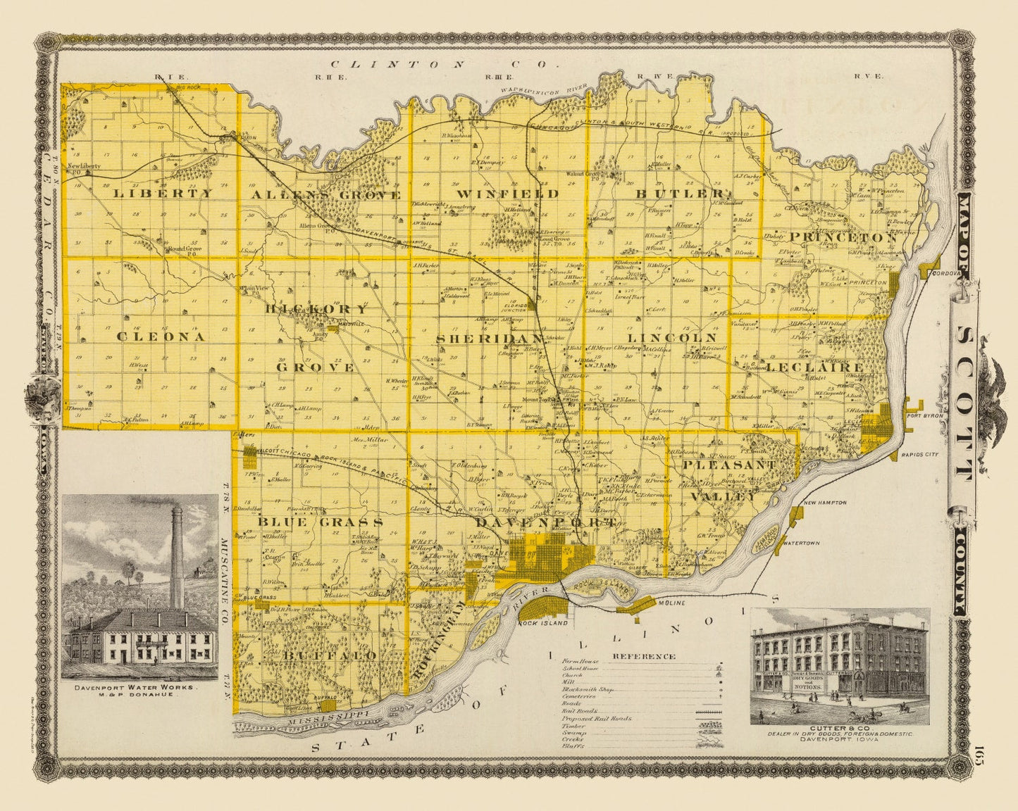 Vintage Map of Scott County, Iowa, 1875