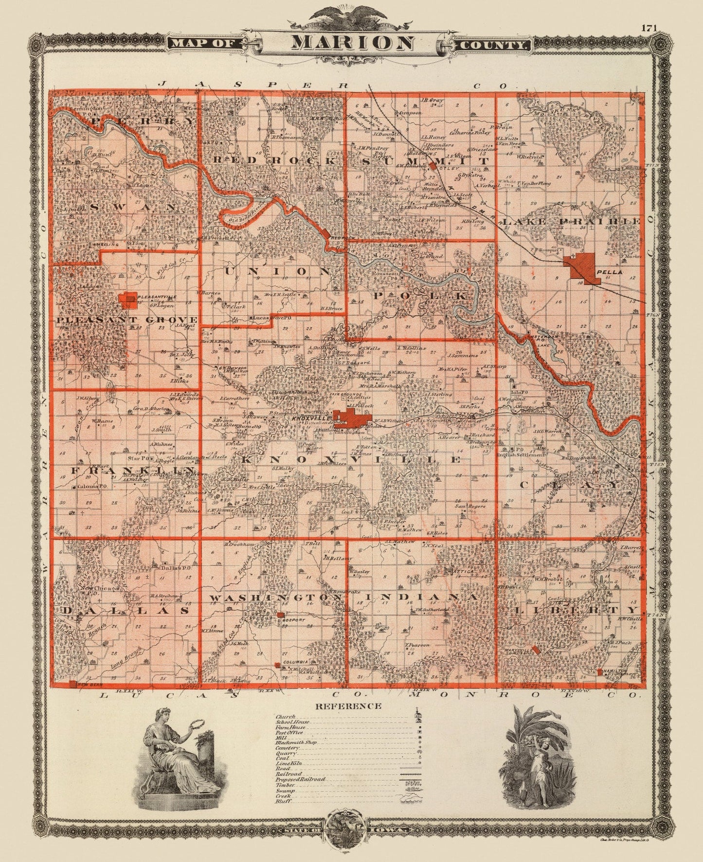 Vintage Map of Marion County, Iowa, 1875