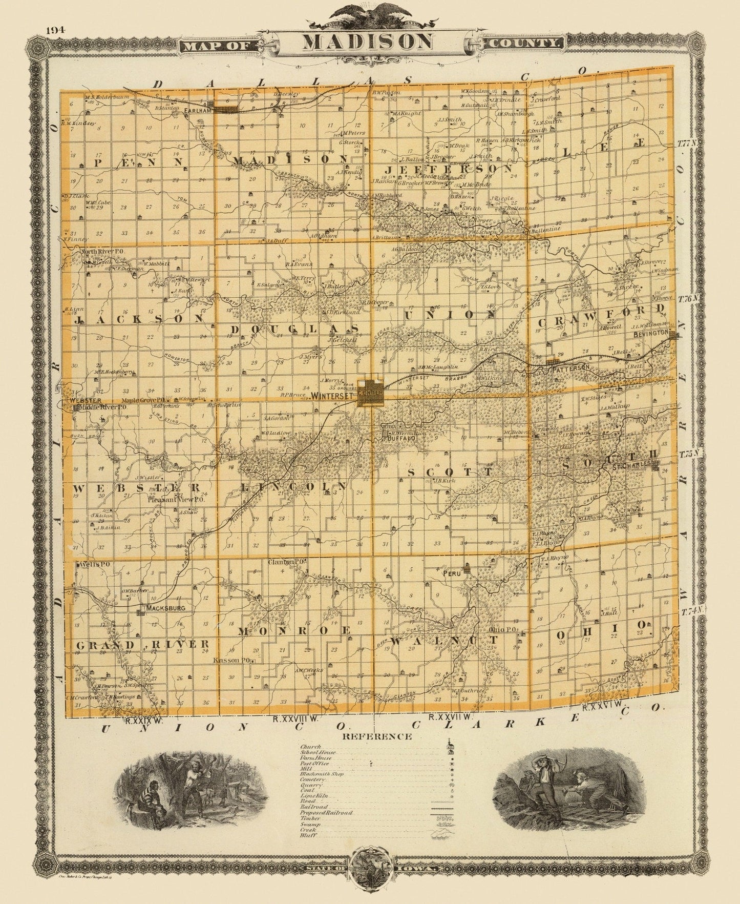 Vintage Map of Madison County, Iowa, 1875