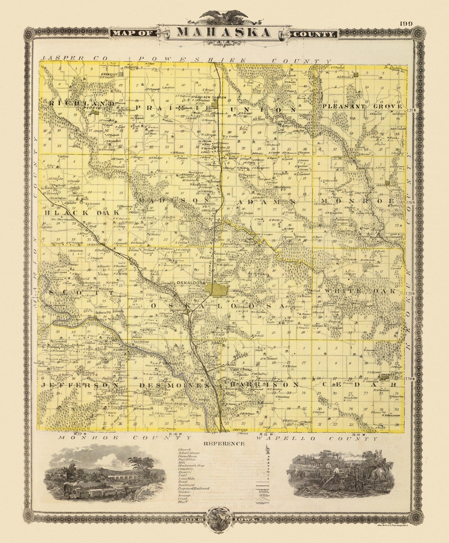 Vintage Map of Mahaska County, Iowa, 1875