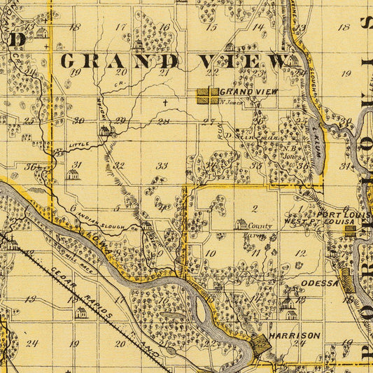 Vintage Map of Louisa County, Iowa, 1875