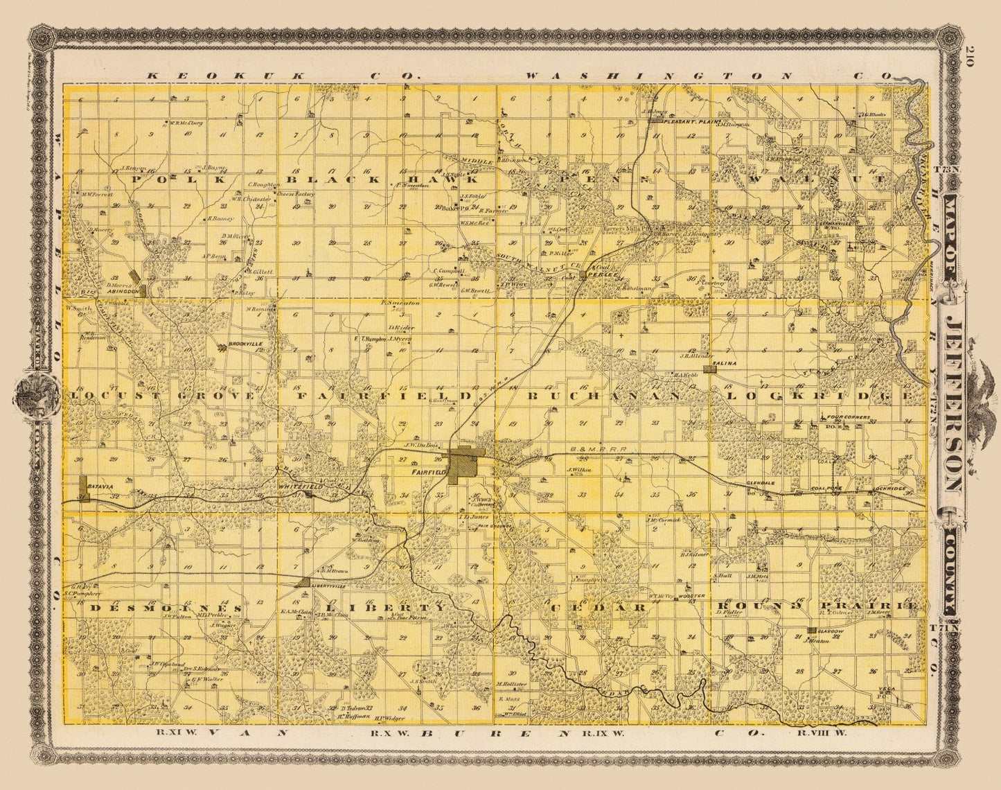 Vintage Map of Jefferson County, Iowa, 1875