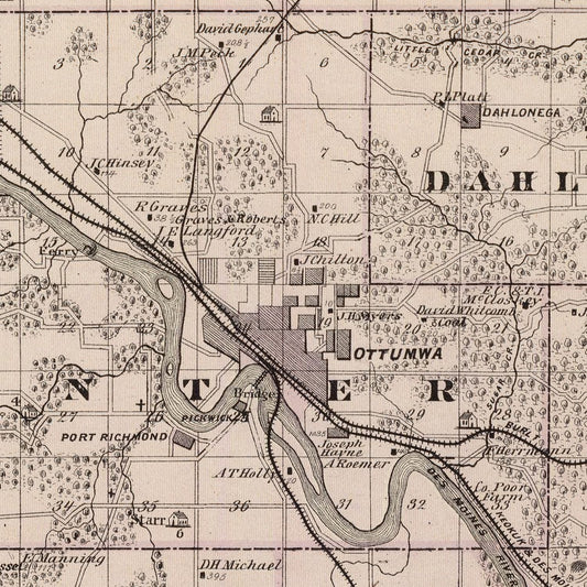 Vintage Map of Wapello County, Iowa, 1875
