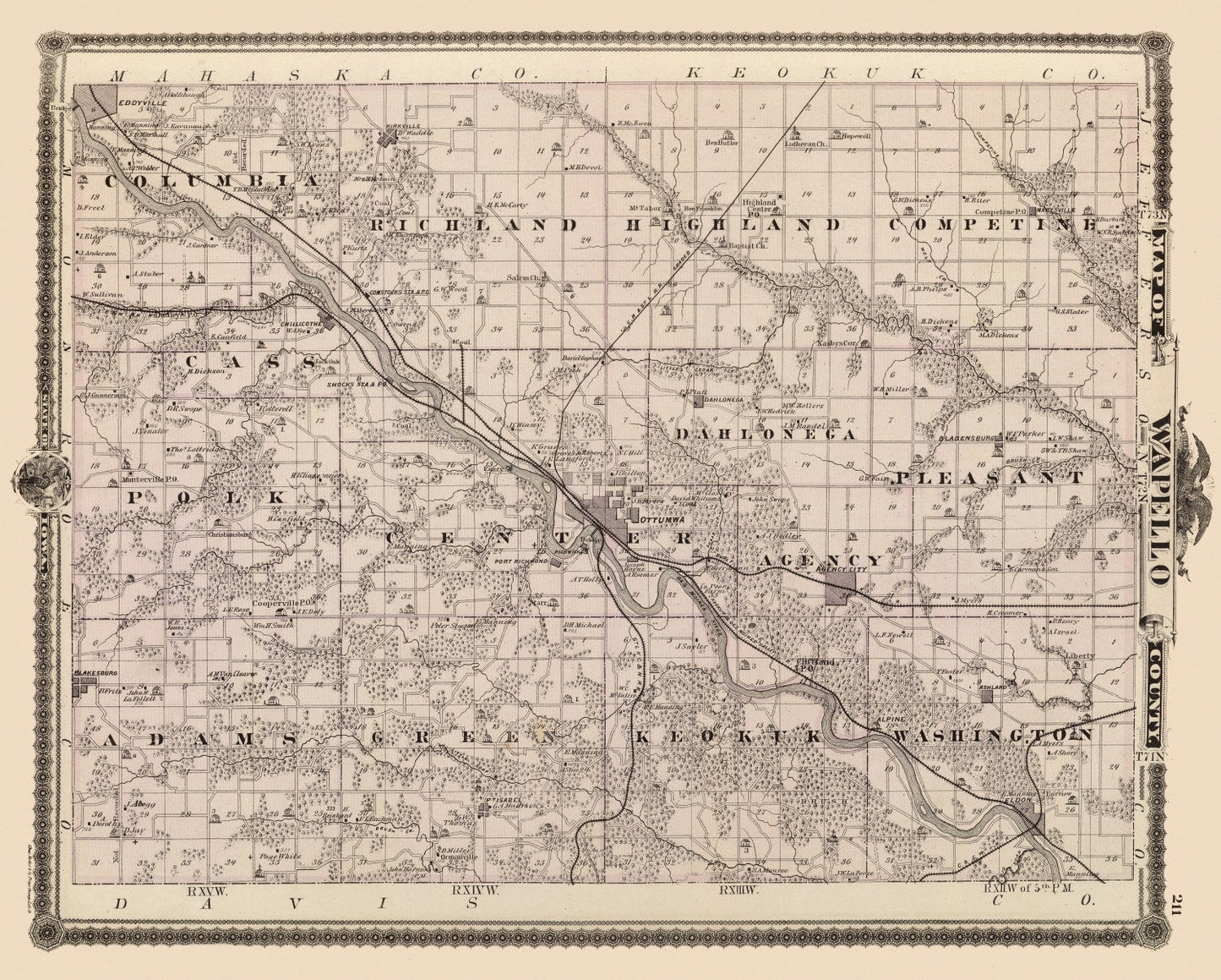 Vintage Map of Wapello County, Iowa, 1875