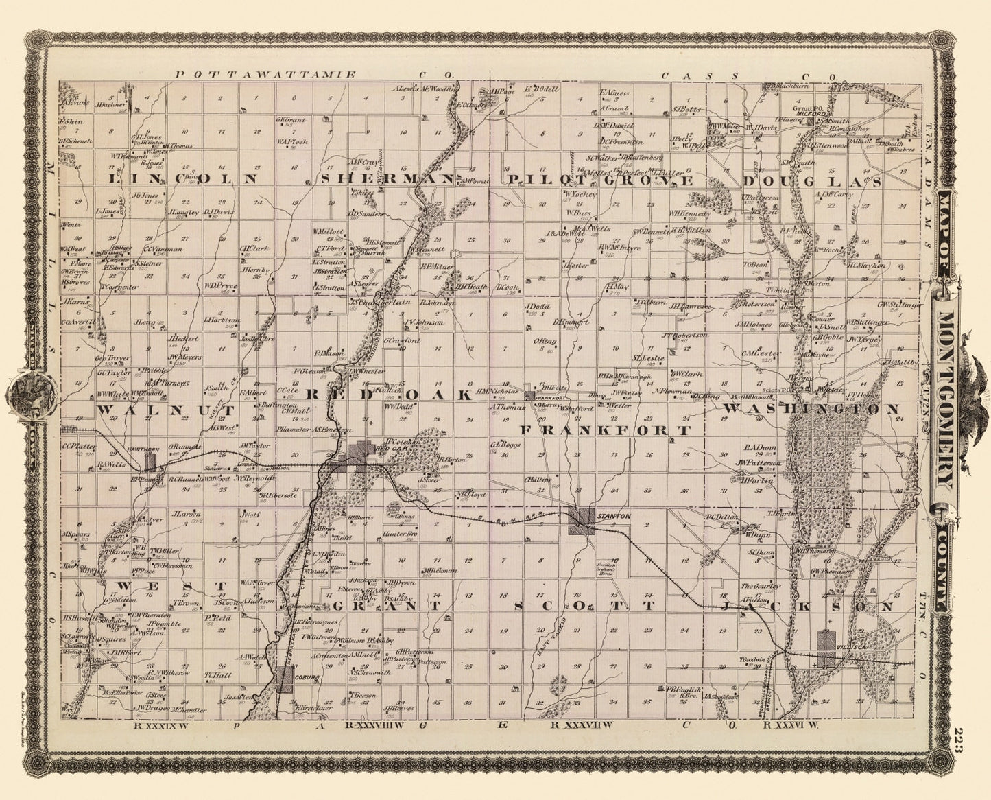 Vintage Map of Montgomery County, Iowa, 1875
