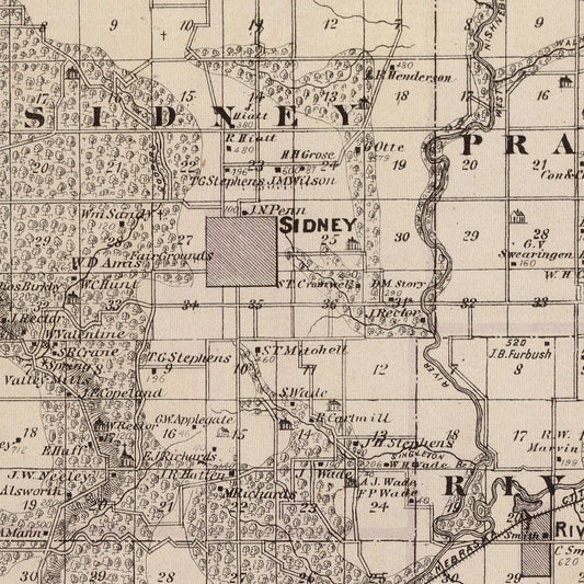 Vintage Map of Fremont County, Iowa, 1875