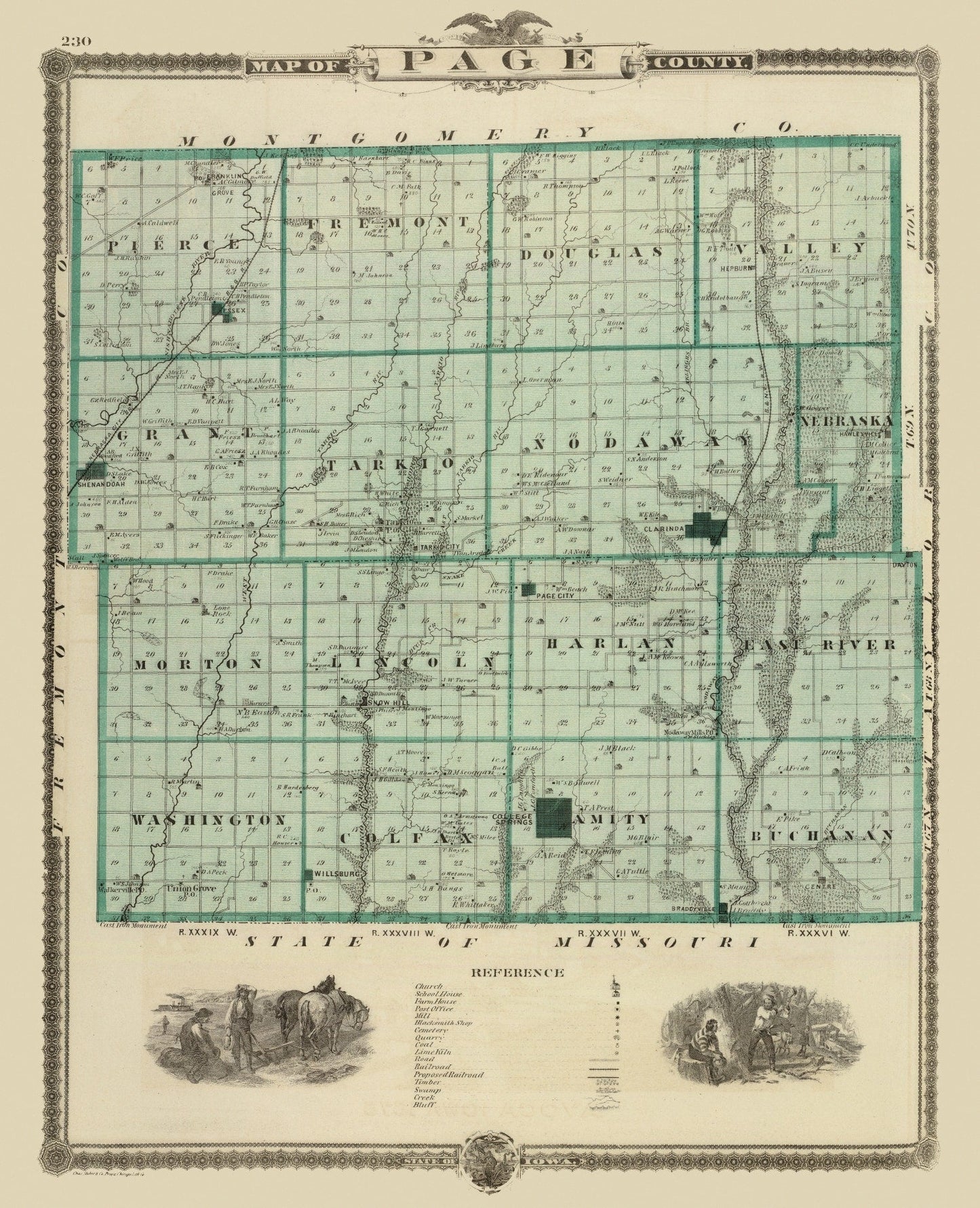 Vintage Map of Page County, Iowa, 1875