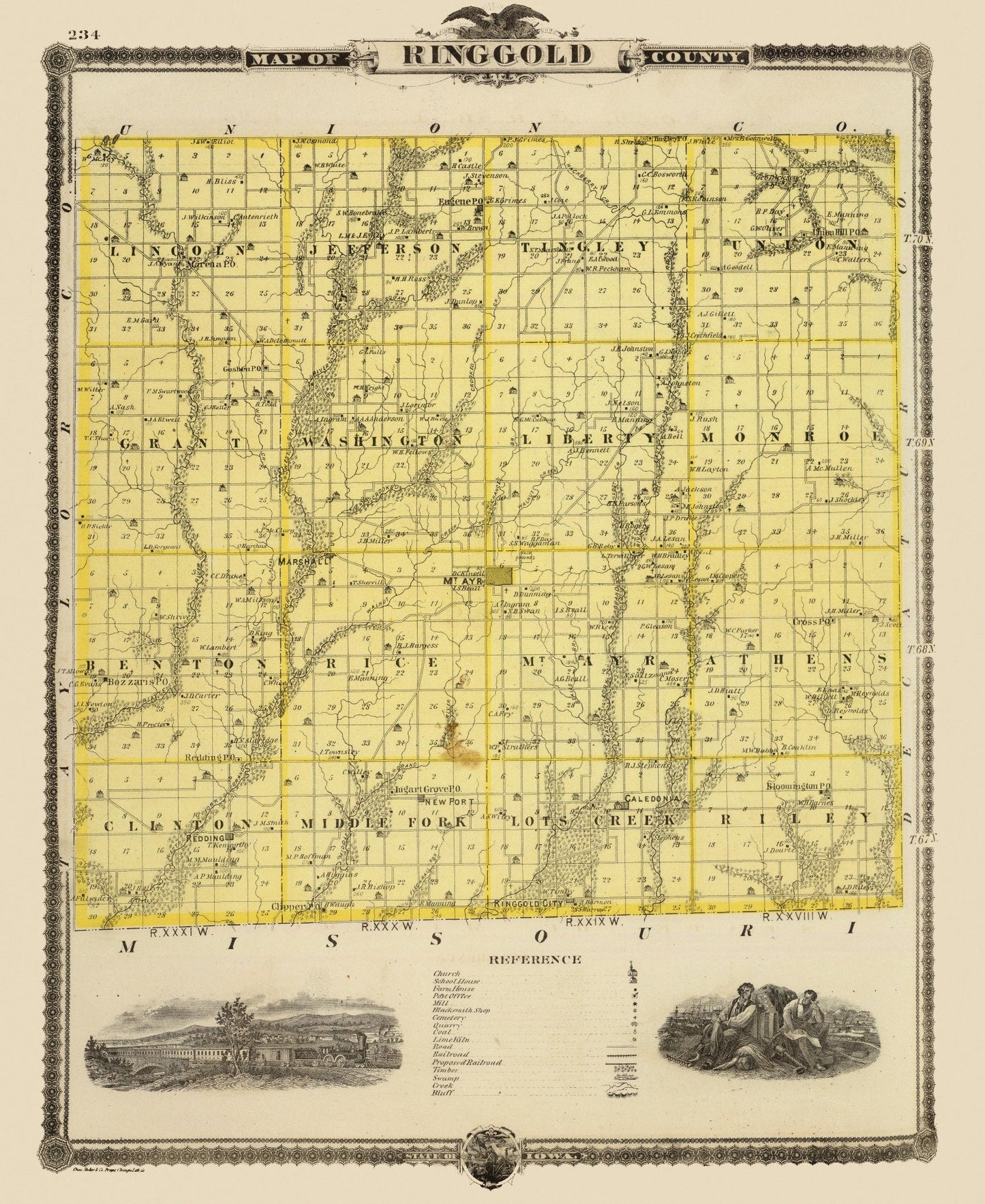 Vintage Map of Ringgold County, Iowa, 1875