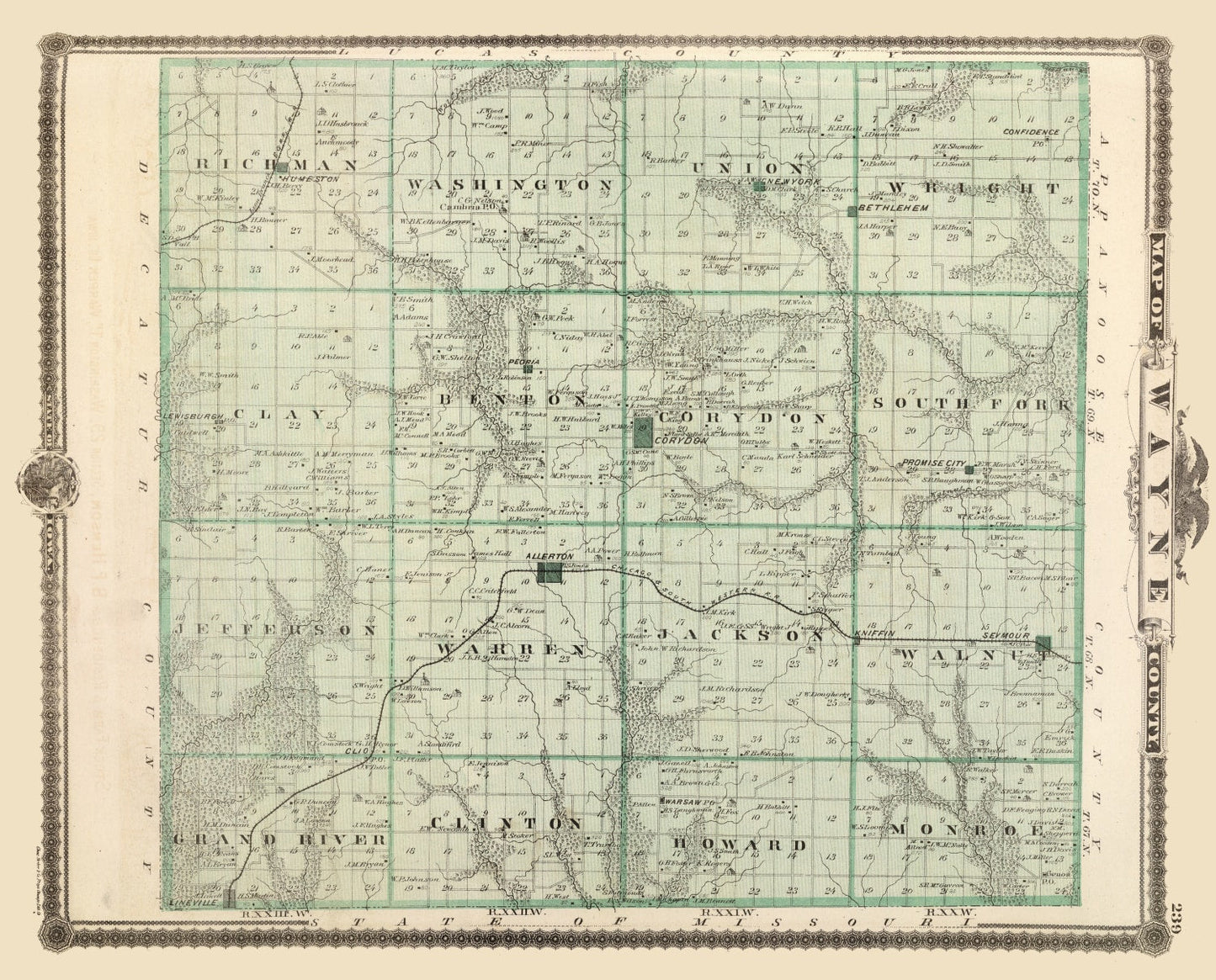 Vintage Map of Wayne County, Iowa 1875