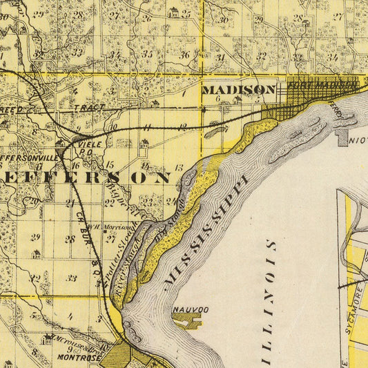 Vintage Map of Lee County, Iowa, 1875