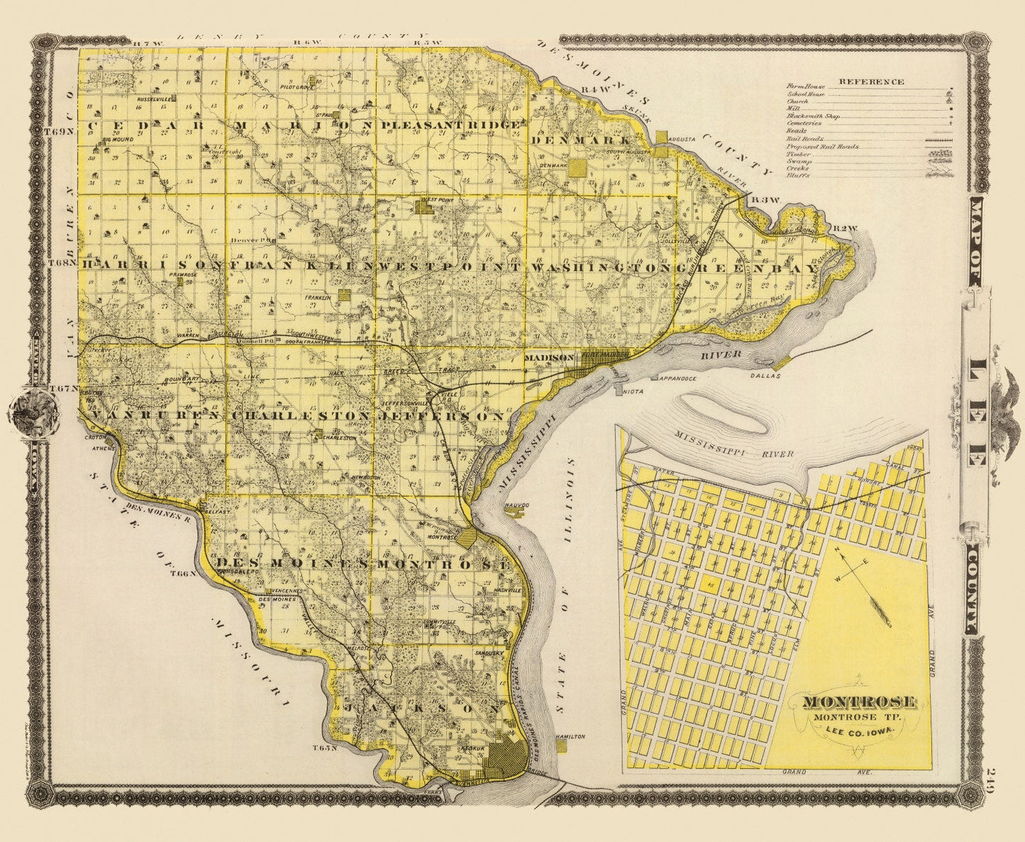 Vintage Map of Lee County, Iowa, 1875