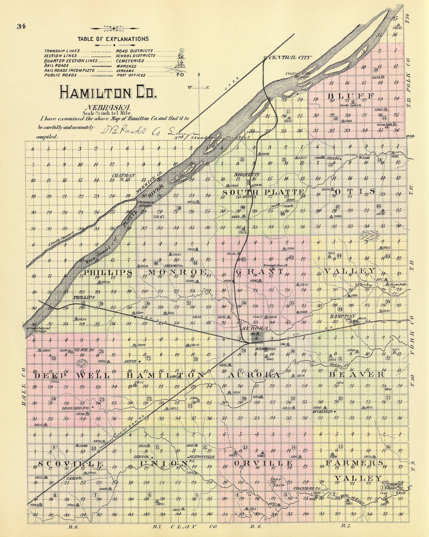 Vintage Map of Hamilton County, Nebraska, 1885