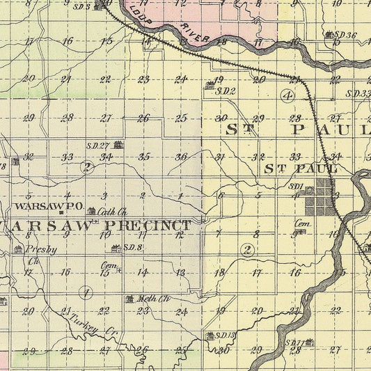 Vintage Map of Howard County, Nebraska, 1885