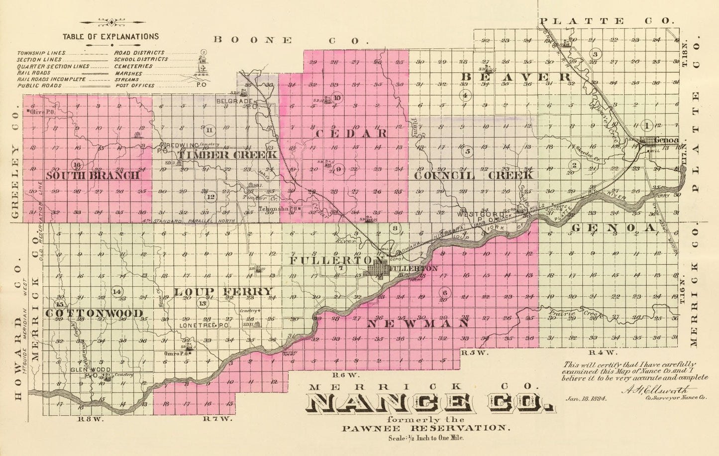 Vintage Map of Nance County, Nebraska, 1885