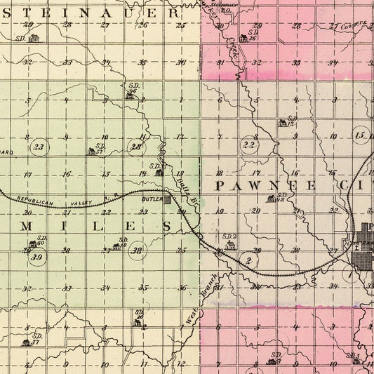Vintage Map of Pawnee County, Nebraska, 1885