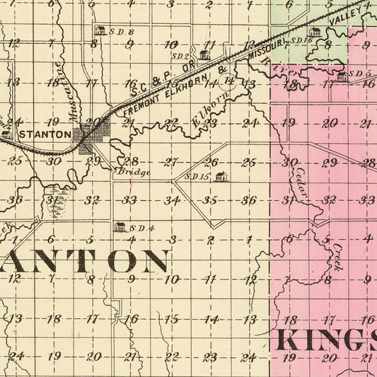 Vintage Map of Stanton County, Nebraska, 1885