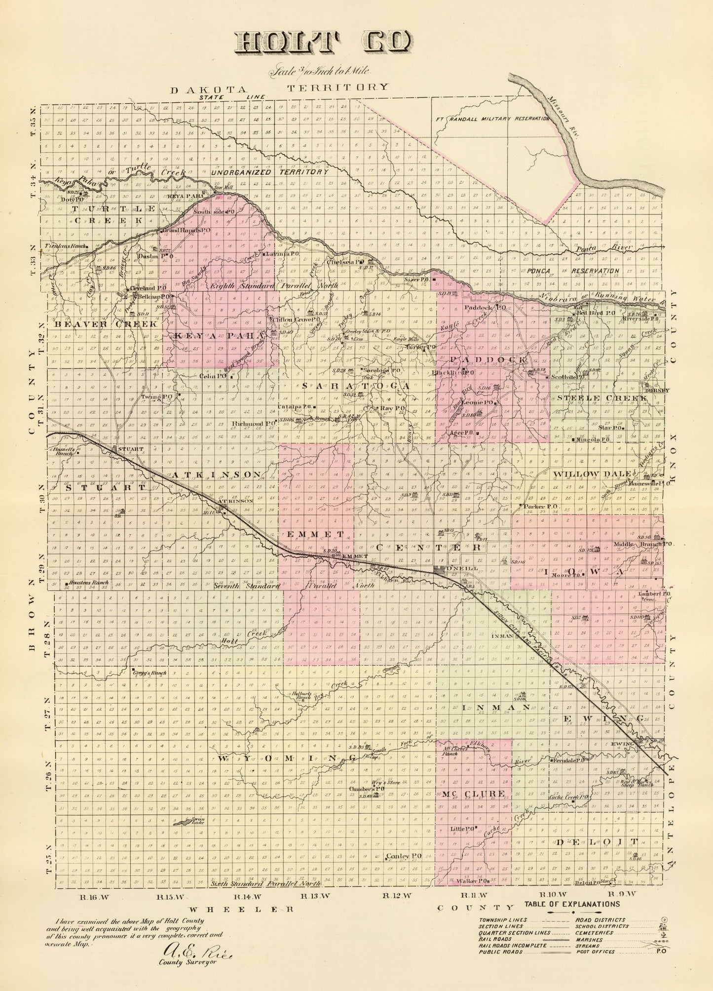 Vintage Map of Holt County, Nebraska, 1885