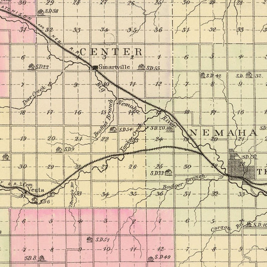 Vintage Map of Johnson County, Nebraska, 1885
