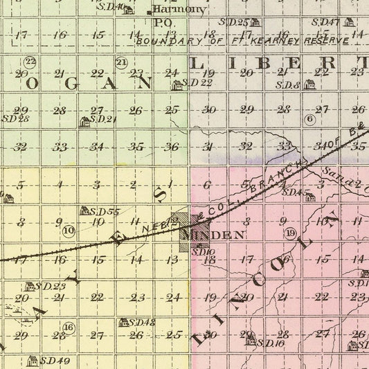 Vintage Map of Kearney County, Nebraska, 1885