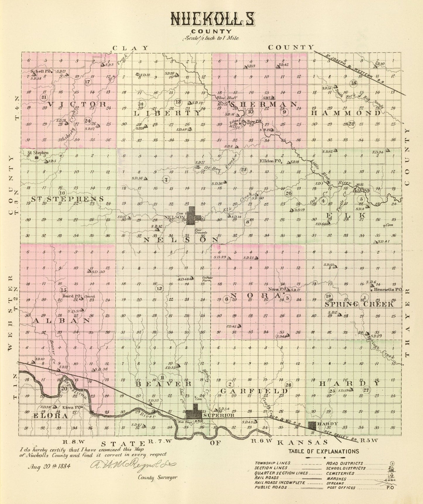 Vintage Map of Nuckolls County, Nebraska, 1885