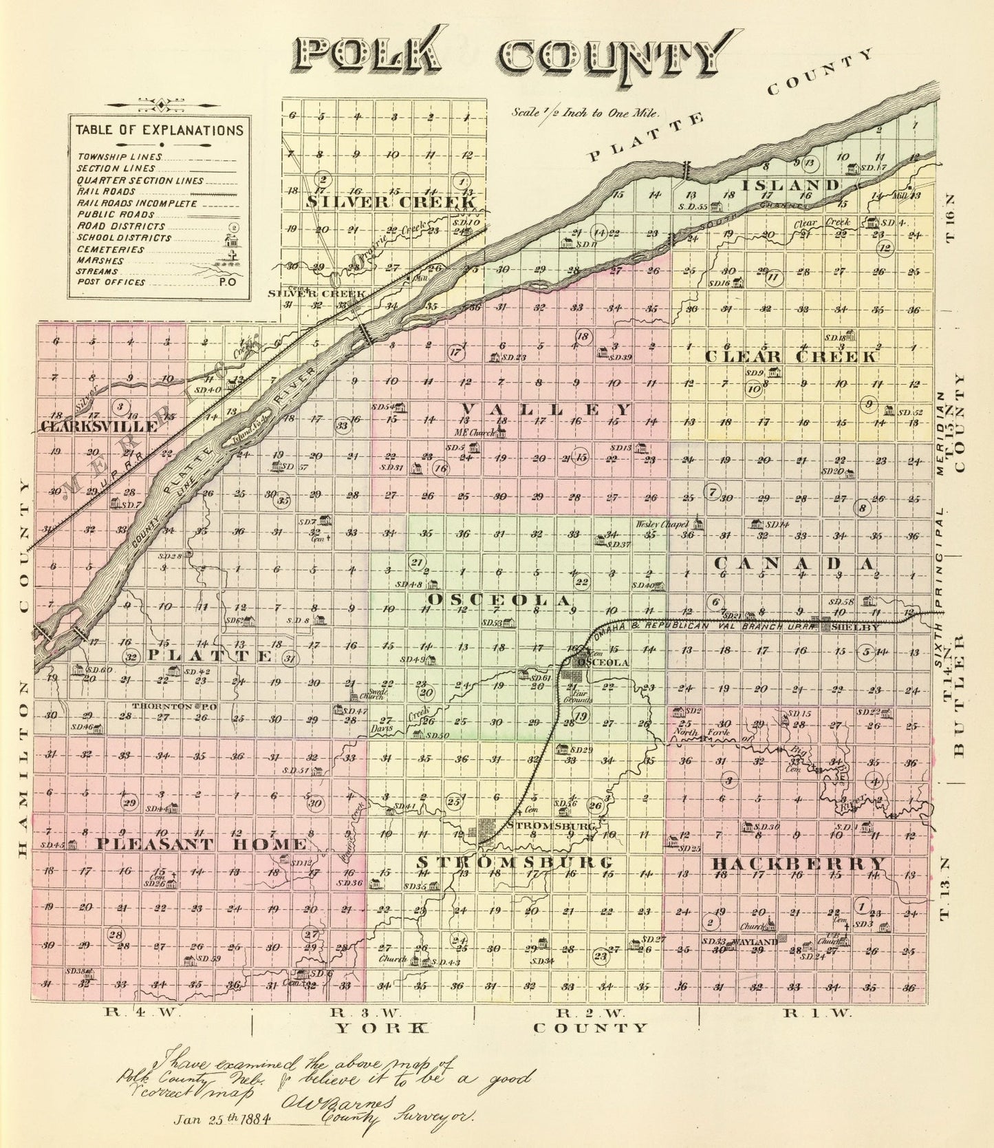 Vintage Map of Polk County, Nebraska, 1885