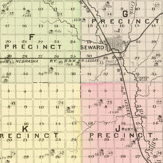Vintage Map of Seward County, Nebraska, 1885