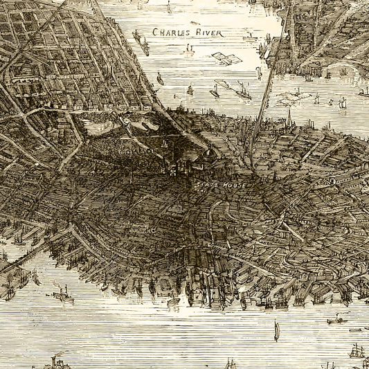 Vintage Map of Boston, Massachusetts 1870