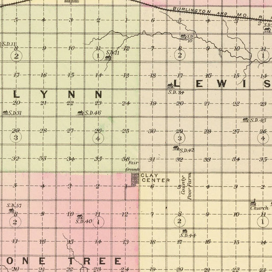 Vintage Map of Clay County, Nebraska, 1885