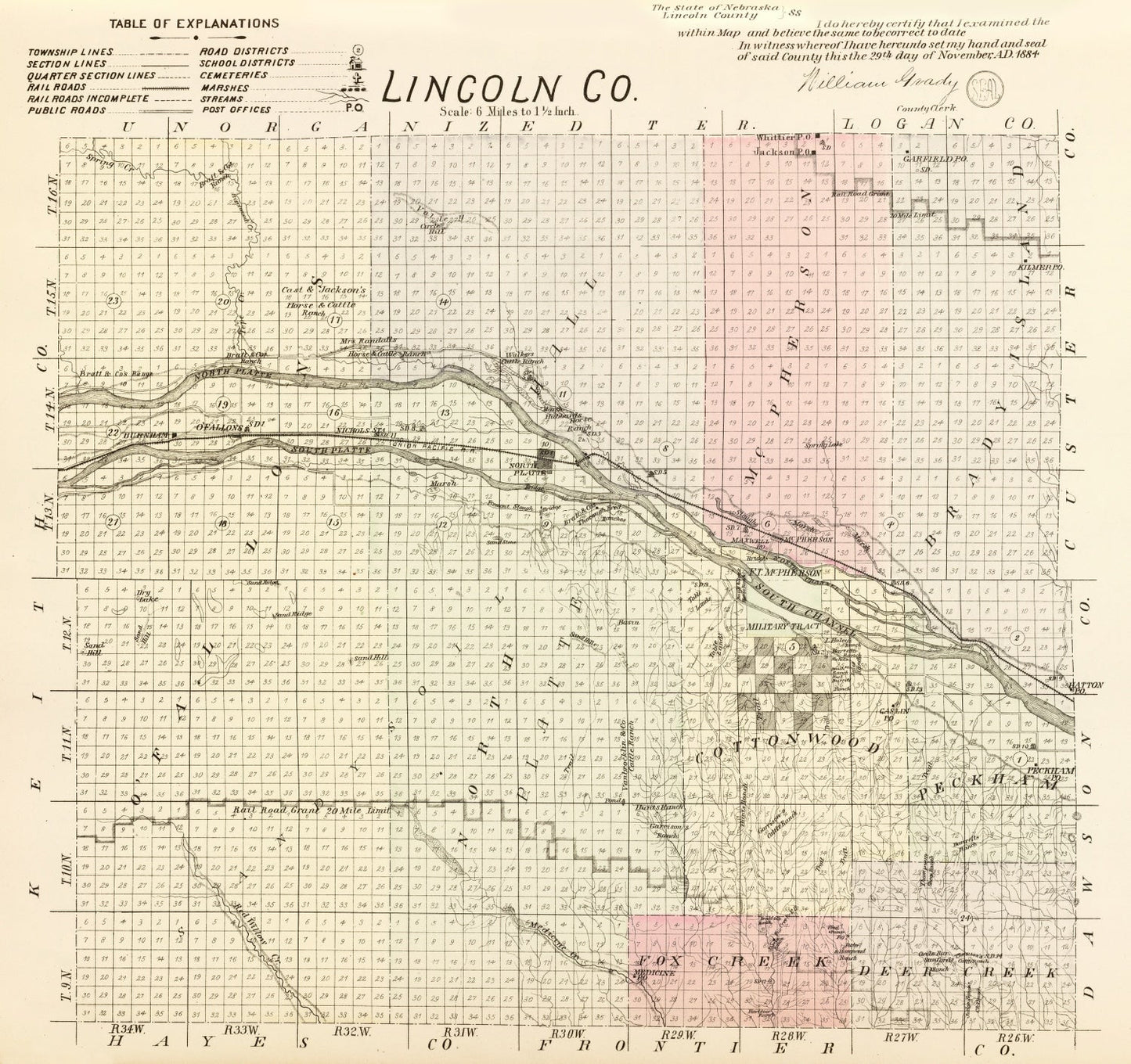 Vintage Map of Lincoln County, Nebraska, 1885