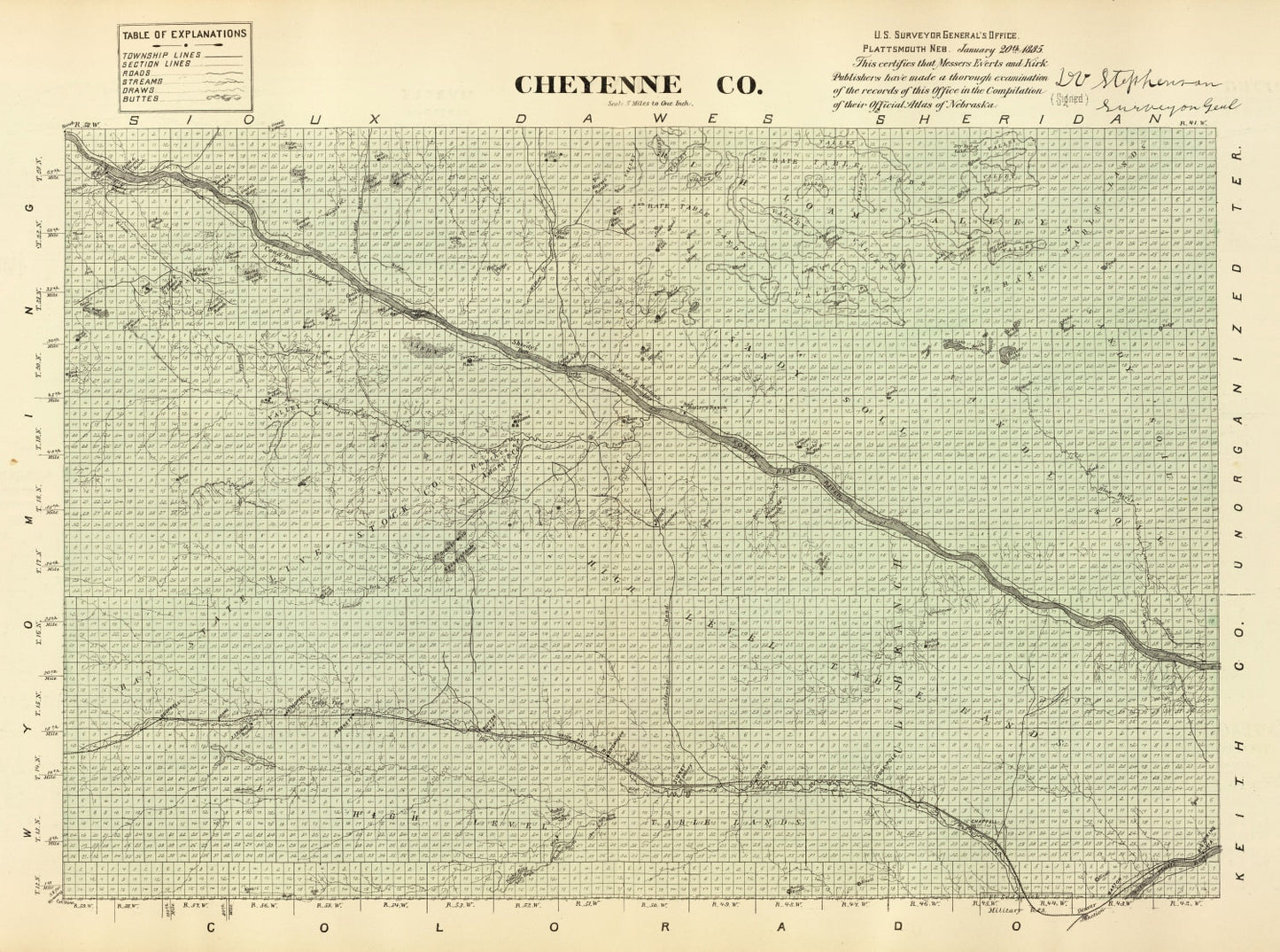 Vintage Map of Cheyenne County, Nebraska 1885