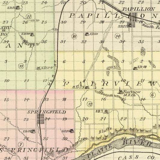 Vintage Map of Sarpy County, Nebraska, 1885