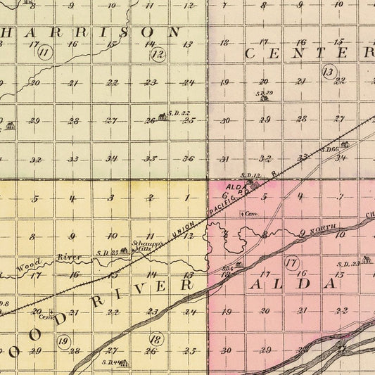 Vintage Map of Hall County, Nebraska, 1885