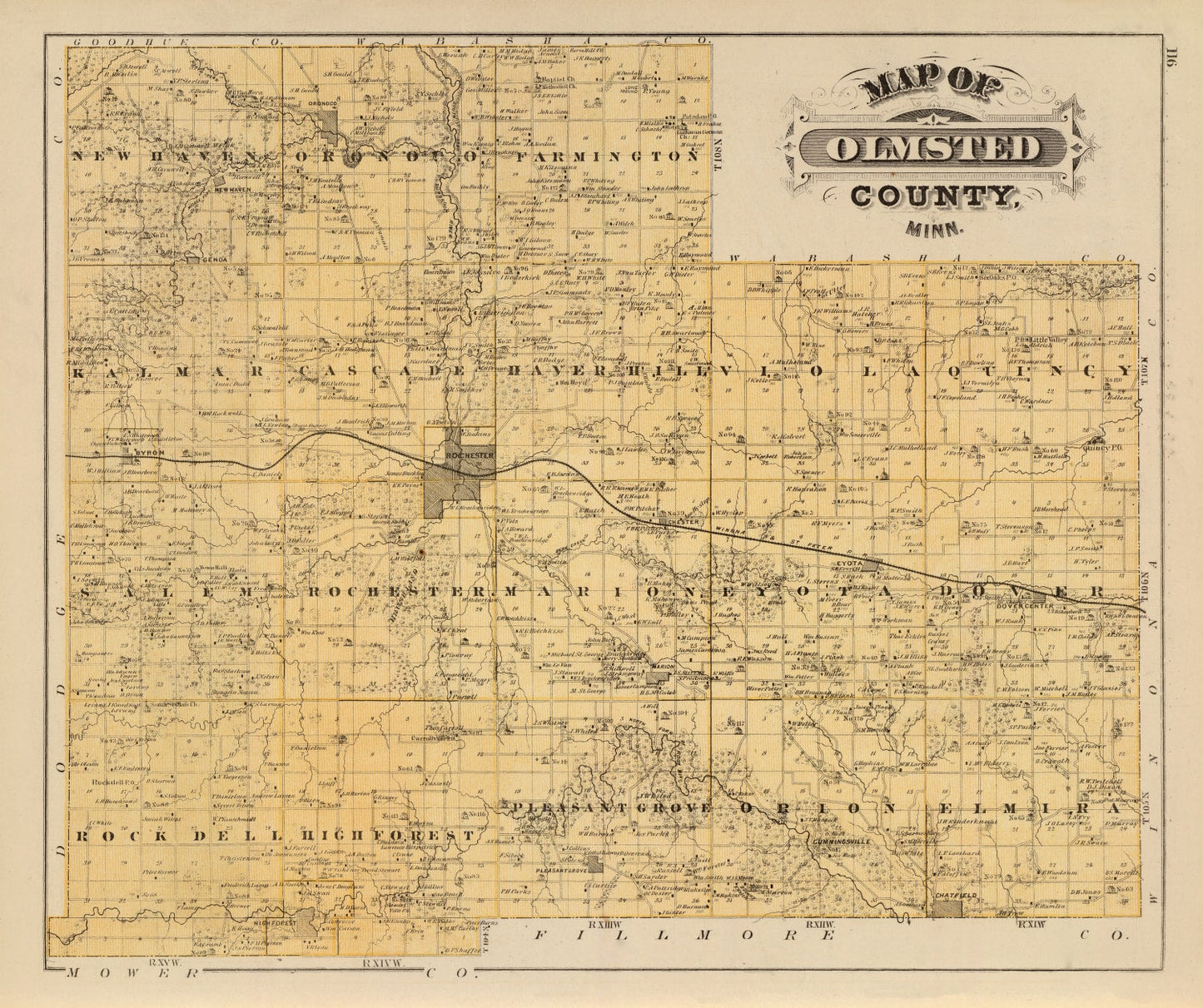 Vintage Map of Olmsted County, Minnesota, 1874