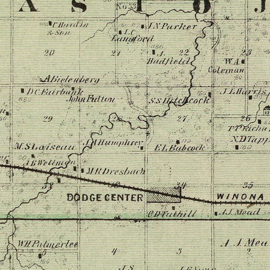 Vintage Map of Dodge County, Minnesota, 1874