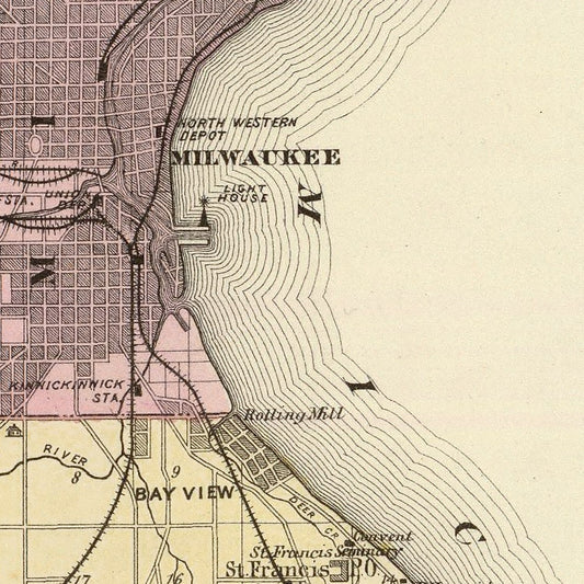 Vintage Map of Milwaukee County, Wisconsin, 1878 II