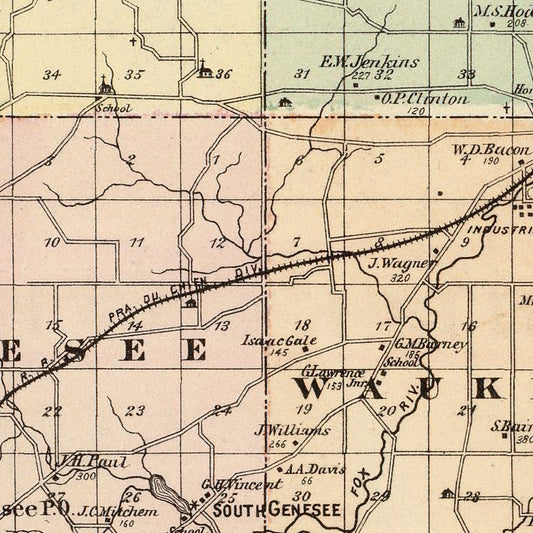 Vintage Map of Waukesha County, Wisconsin, 1878 (I)