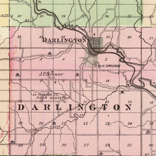 Vintage Map of Lafayette County, Wisconsin, 1878