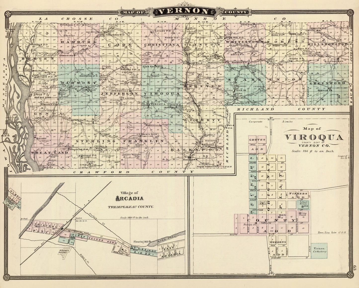 Vintage Map of Vernon County, Wisconsin, 1878