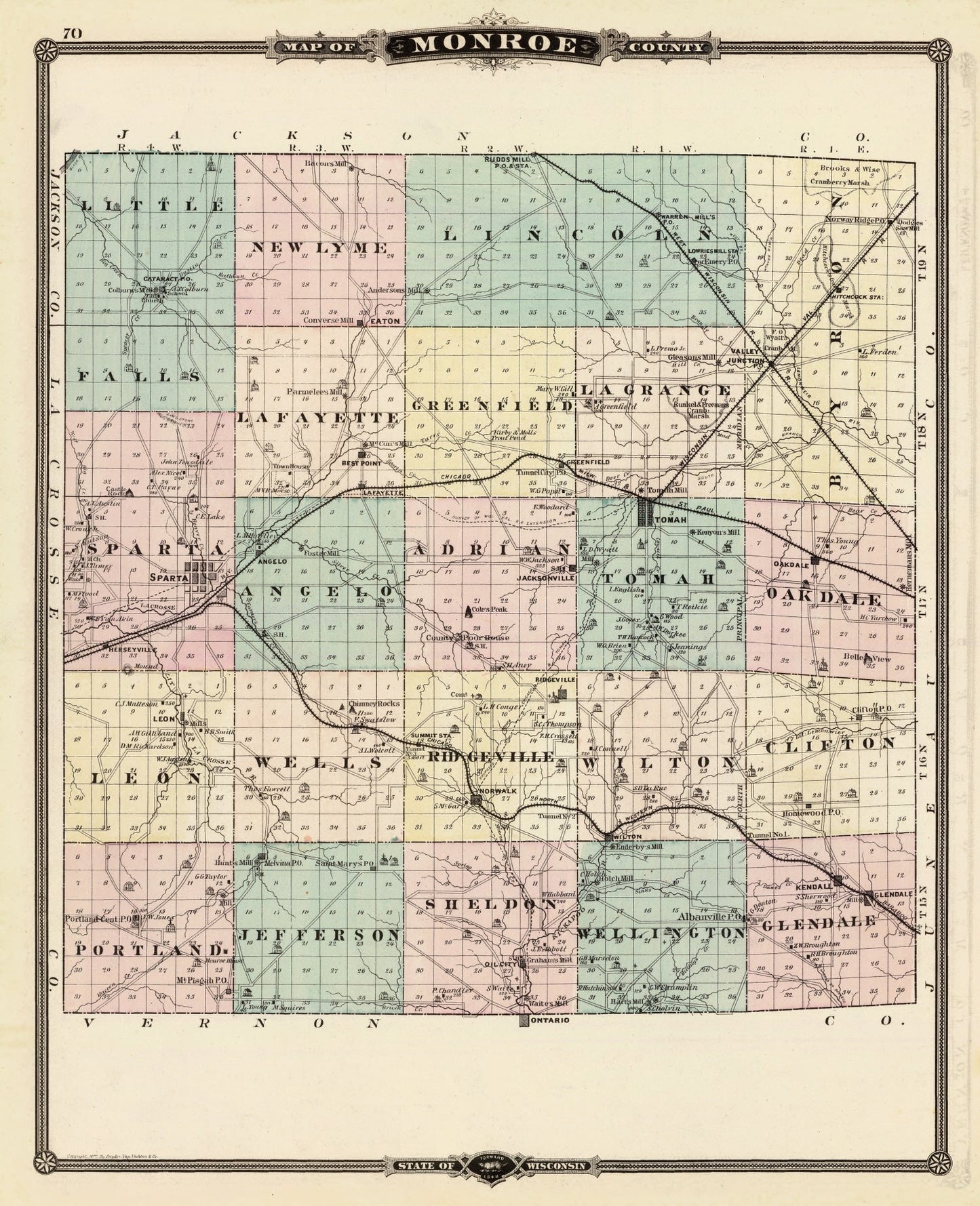 Vintage Map of Monroe County, Wisconsin, 1878